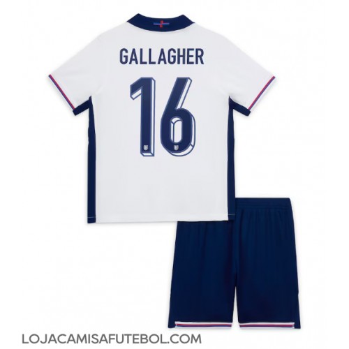 Camisa de Futebol Inglaterra Conor Gallagher #16 Equipamento Principal Infantil Europeu 2024 Manga Curta (+ Calças curtas)